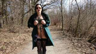 Tits in bondage in the forest