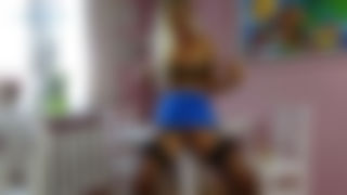 Blonde nylon nymph masturbating in the kitchen