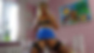 Blonde nylon nymph masturbating in the kitchen