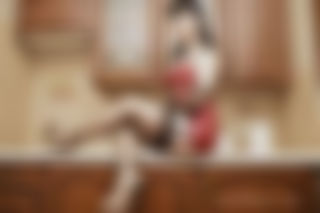 Red fetish in the kitchen
