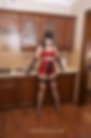 Red fetish in the kitchen