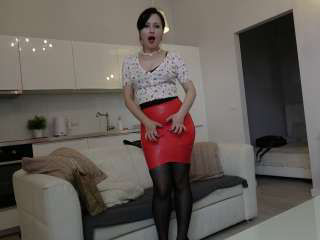 The red latex dress and black nylon stockings