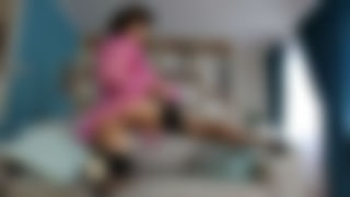 Black stockings and hairy pussy masturbated with a dildo