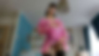 Black stockings and hairy pussy masturbated with a dildo