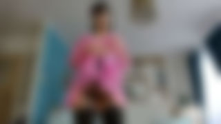 Black stockings and hairy pussy masturbated with a dildo